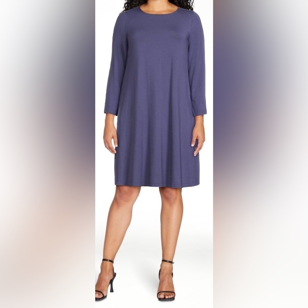 Time and Tru A-line Dress Size M 3/4 Sleeves Pockets Relaxed Fit Rayon Spandex